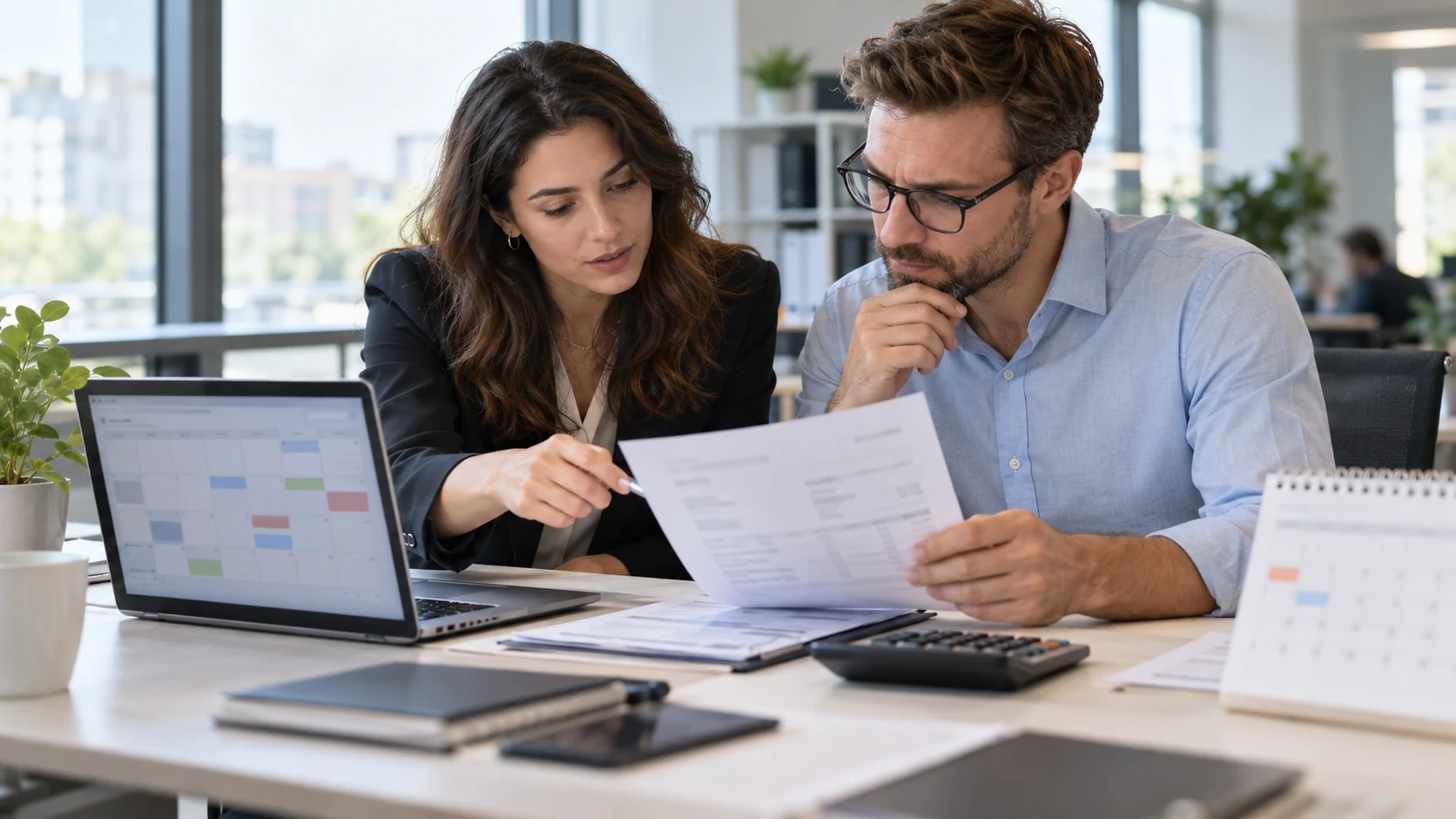 Accounts Payable specialists review an invoice date, due date and payment calendar